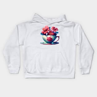 Teacup full of flowers Kids Hoodie